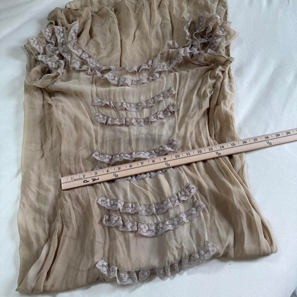 silk lace ruffle dress  70s–80s cream silk ruffle dress fits like small - Picture 3 of 7